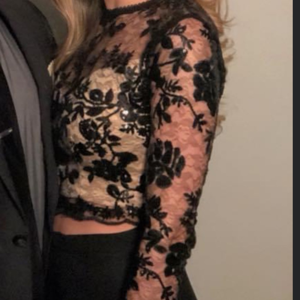 Size 3/4, Black Sequin Lace Two-piece Dress